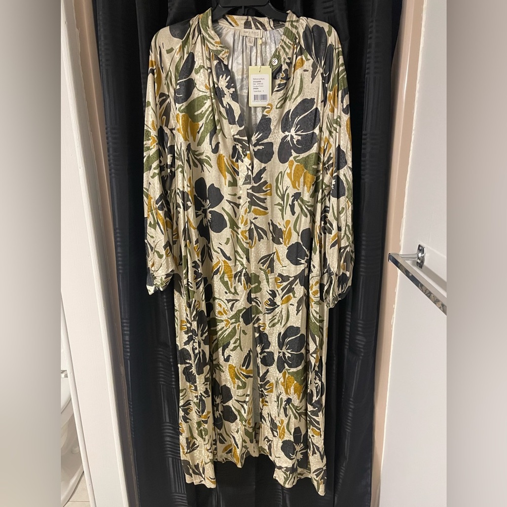 Floral shirt Dress in Black, Olive & Mustard, NWOT